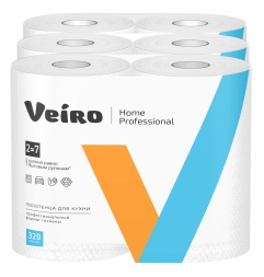 K301 Бумажные полотенца в рулонах Veiro Home белые 2 слоя (6 рул х 32 м)