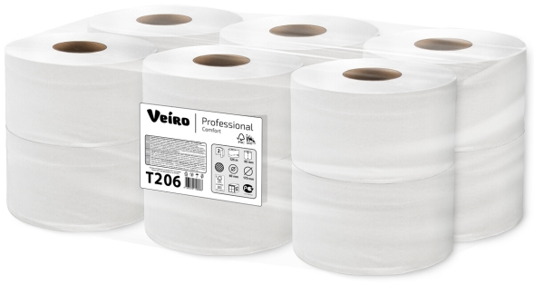 Туалетная бумага в средних рулонах T206 Veiro Comfort двухслойная линейки Professional (12 рул х 125 м)