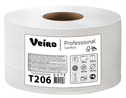 Туалетная бумага в средних рулонах T206 Veiro Comfort двухслойная линейки Professional (12 рул х 125 м)