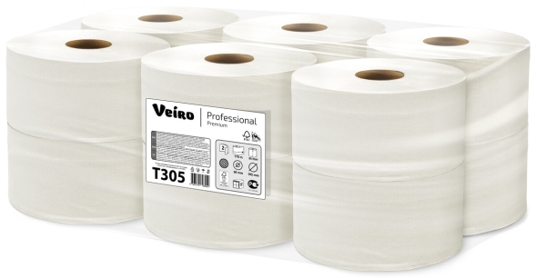 Туалетная бумага в средних рулонах T305 Veiro Premium двухслойная линейки Professional (12 рул х 170 м)