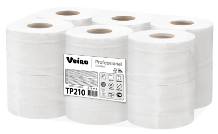 Туалетная бумага в средних рулонах с центральной вытяжкой TP210 Veiro Comfort двухслойная линейки Professional (6 рул х 215 м)