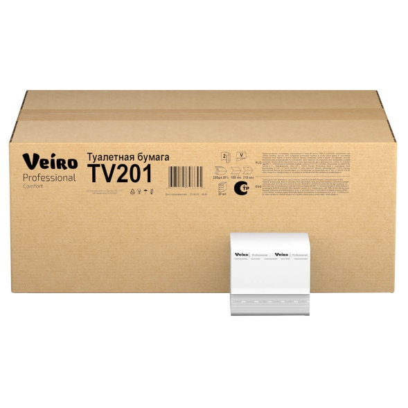Туалетная бумага в пачках TV201 Veiro Comfort двухслойная линейки Professional (30 пач х 250 л)