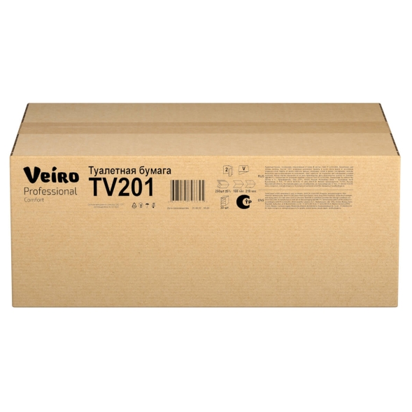 Туалетная бумага в пачках TV201 Veiro Comfort двухслойная линейки Professional (30 пач х 250 л)