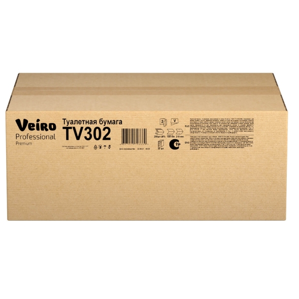 Туалетная бумага в пачках TV302 Veiro Premium двухслойная линейки Professional (30 пач х 250 л)