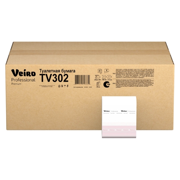 Туалетная бумага в пачках TV302 Veiro Premium двухслойная линейки Professional (30 пач х 250 л)