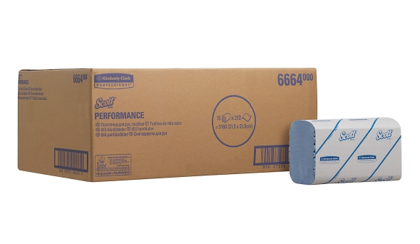 Бумажные полотенца в пачках 6664 Scott Performance голубые однослойные от Kimberly-Clark Professional (15 пач х 212 л)