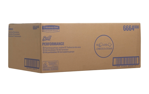 Бумажные полотенца в пачках 6664 Scott Performance голубые однослойные от Kimberly-Clark Professional (15 пач х 212 л)