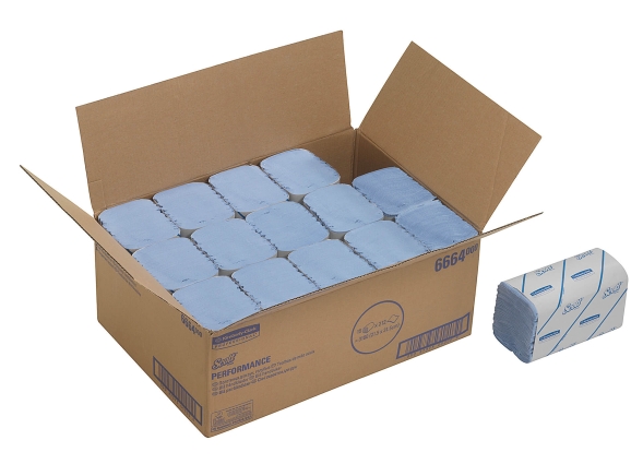 Бумажные полотенца в пачках 6664 Scott Performance голубые однослойные от Kimberly-Clark Professional (15 пач х 212 л)