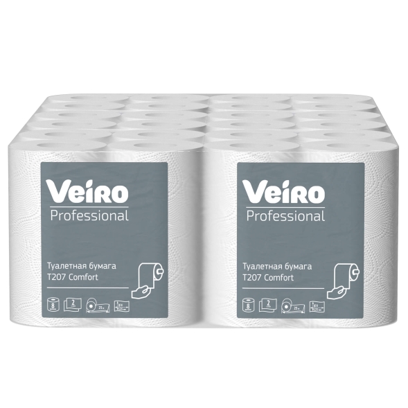 Туалетная бумага в стандартных рулонах T207 Veiro Comfort двухслойная линейки Professional (48 рул х 25 м)