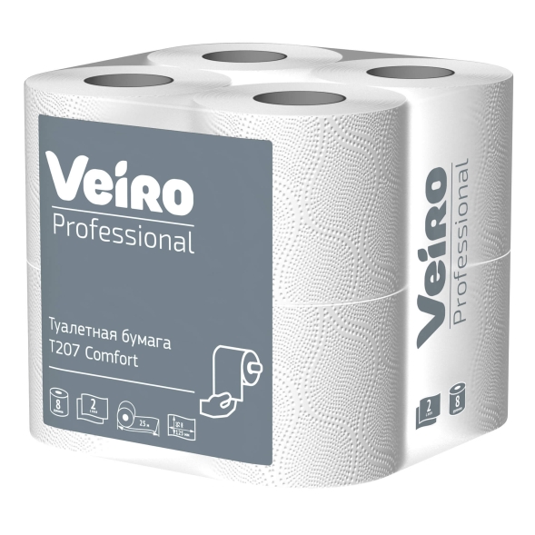 Туалетная бумага в стандартных рулонах T207 Veiro Comfort двухслойная линейки Professional (48 рул х 25 м)
