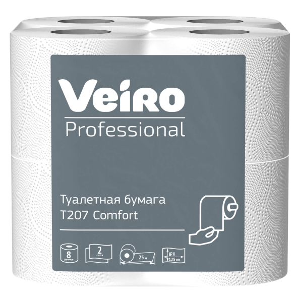 Туалетная бумага в стандартных рулонах T207 Veiro Comfort двухслойная линейки Professional (48 рул х 25 м)