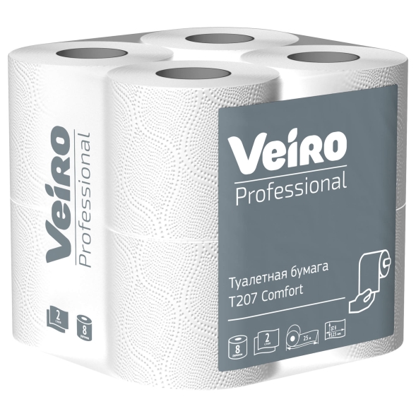 Туалетная бумага в стандартных рулонах T207 Veiro Comfort двухслойная линейки Professional (48 рул х 25 м)