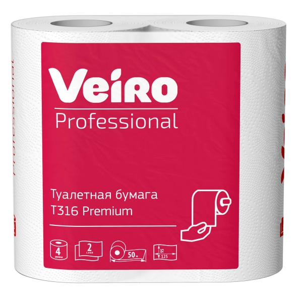 Туалетная бумага в стандартных рулонах T316 Veiro Premium двухслойная линейки Professional (40 рул х 50 м)