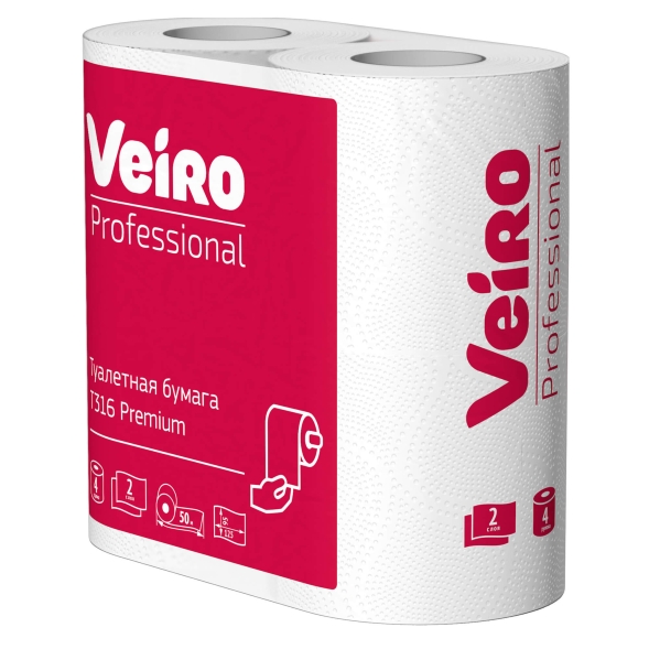 Туалетная бумага в стандартных рулонах T316 Veiro Premium двухслойная линейки Professional (40 рул х 50 м)