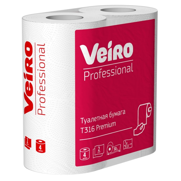 Туалетная бумага в стандартных рулонах T316 Veiro Premium двухслойная линейки Professional (40 рул х 50 м)
