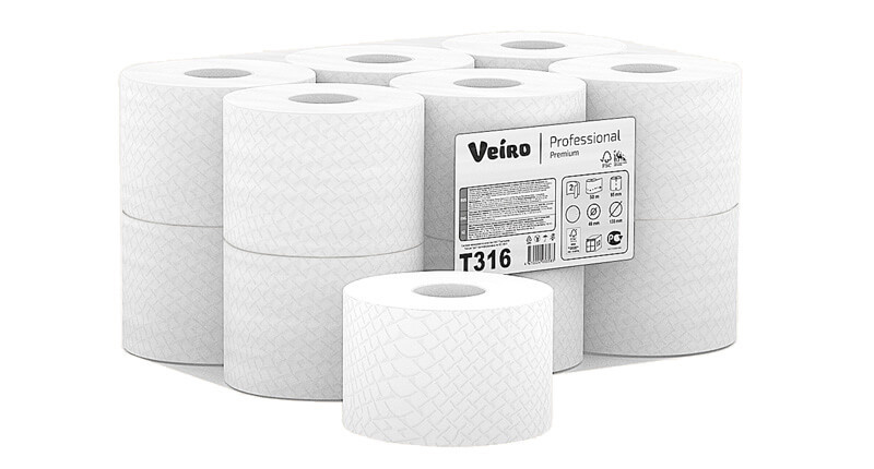 T316 Туалетная бумага в стандартных рулонах Veiro Professional Premium двухслойная групповая упаковка T316 Туалетная бумага в стандартных рулонах Veiro Professional Premium двухслойная (12 рулонов по 50 метров)