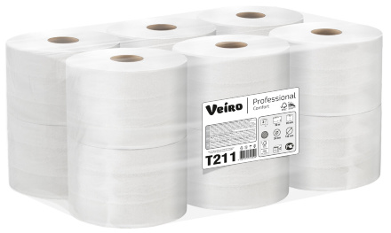 T211 Туалетная бумага в стандартных рулонах Veiro Professional Comfort двухслойная (12 рул х 80 м)