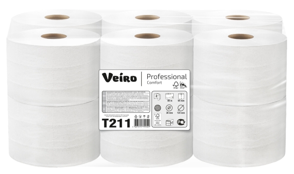 Туалетная бумага в стандартных рулонах T211 Veiro Comfort двухслойная линейки Professional (12 рул х 80 м)