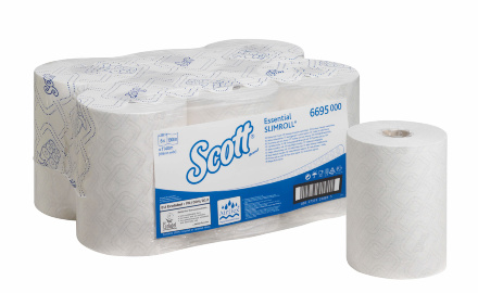 6695 Бумажные полотенца в рулонах Scott Essential Slimroll белые однослойные (6 рул х 190 м)