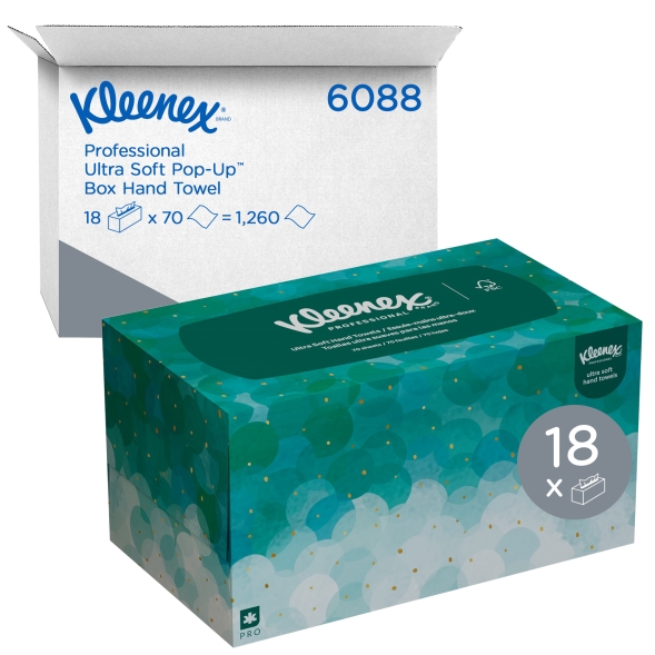 Бумажные полотенца в пачках 6088 Kleenex Ultra Soft Pop-Up белые объёмные от Kimberly-Clark Professional (18 пач х 70 л)