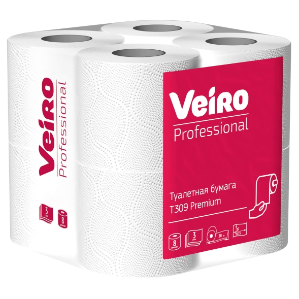 Туалетная бумага в стандартных рулонах T309 Veiro Premium трёхслойная линейки Professional (48 рул х 20 м)