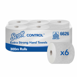 6626 Бумажные полотенца в рулонах Scott Control Extra Strong белые однослойные (6 рул х 300 м)
