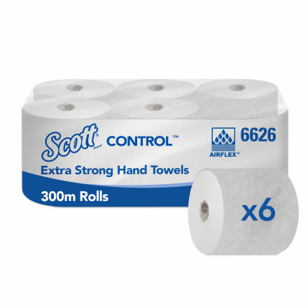 Бумажные полотенца в рулонах 6626 Scott Control Extra Strong белые однослойные от Kimberly-Clark Professional (6 рул х 300 м)