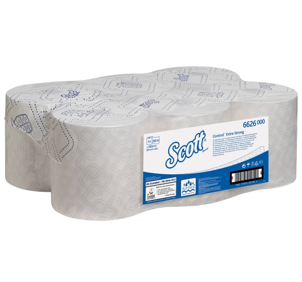 Бумажные полотенца в рулонах 6626 Scott Control Extra Strong белые однослойные от Kimberly-Clark Professional (6 рул х 300 м)