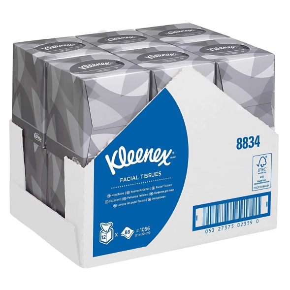 8834 Салфетки косметические для лица Kleenex® в кубе 2 слоя (12 кор х 88 л)