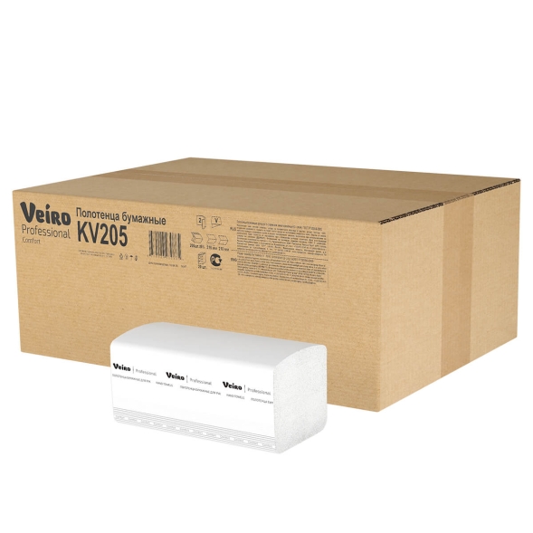KV205 Бумажные полотенца в пачках Veiro Comfort белые 2 слоя (20 пач х 200 л)