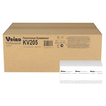 KV205 Бумажные полотенца в пачках Veiro Comfort белые 2 слоя (20 пач х 200 л)