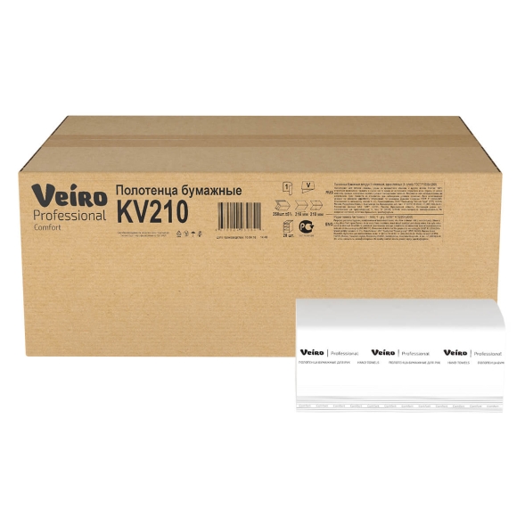 KV210 Бумажные полотенца в пачках Veiro Comfort белые 1 слой (20 пач х 250 л)