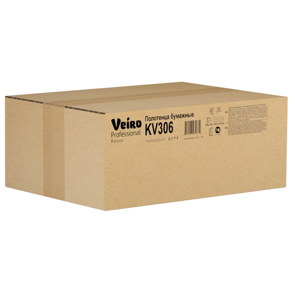 Бумажные полотенца в пачках KV306 Veiro Premium белые двухслойные линейки Professional (20 пач х 200 л)