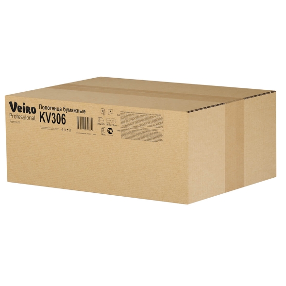 Бумажные полотенца в пачках KV306 Veiro Premium белые двухслойные линейки Professional (20 пач х 200 л)