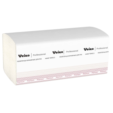 Бумажные полотенца в пачках KV306 Veiro Premium белые двухслойные линейки Professional (20 пач х 200 л)