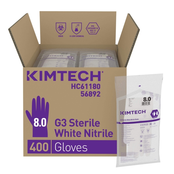 Стерильные нитриловые перчатки Kimtech™ G3 Sterile White 30см белые (200 пар)