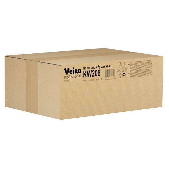 Бумажные полотенца в пачках KW208 Veiro Comfort белые двухслойные линейки Professional (21 пач х 150 л)