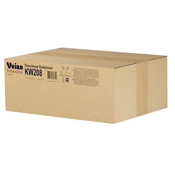 Бумажные полотенца в пачках KW208 Veiro Comfort белые двухслойные линейки Professional (21 пач х 150 л)