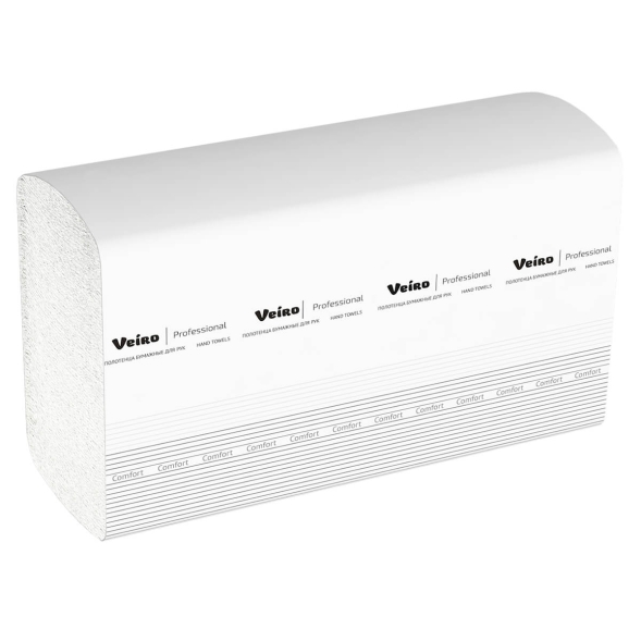Бумажные полотенца в пачках KW208 Veiro Comfort белые двухслойные линейки Professional (21 пач х 150 л)