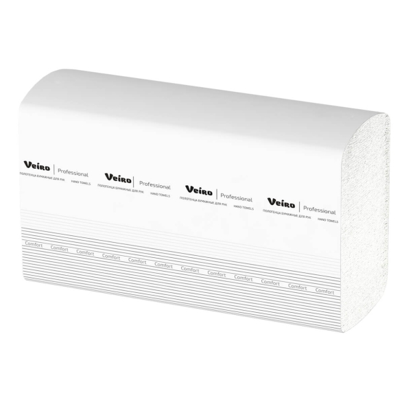 Бумажные полотенца в пачках KW208 Veiro Comfort белые двухслойные линейки Professional (21 пач х 150 л)