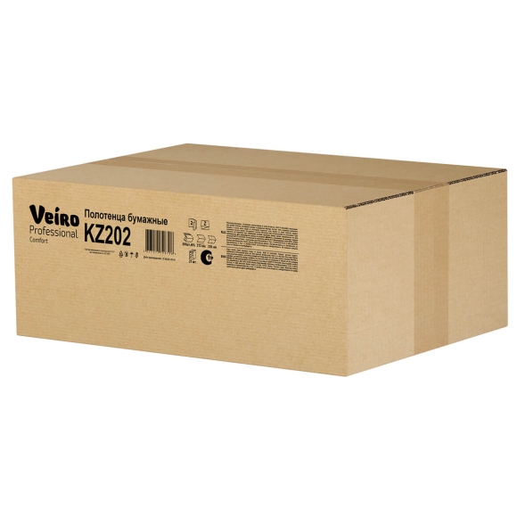 Бумажные полотенца в пачках KZ202 Veiro Comfort белые двухслойные линейки Professional (21 пач х 200 л)