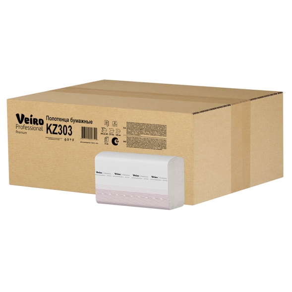 KZ303 Бумажные полотенца в пачках Veiro Premium 2 слоя (21 пач х 200 л)