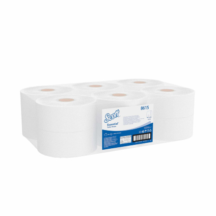 8615 Туалетная бумага в больших рулонах Scott Essential Mini Jumbo двухслойная (12 рул х 200 м)