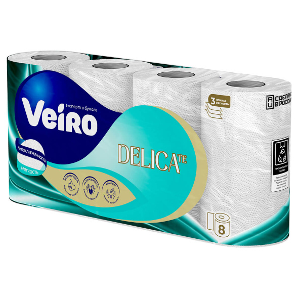 T319 Туалетная бумага в стандартных рулонах Veiro Delicate 3 слоя (48 рул х 15 м)