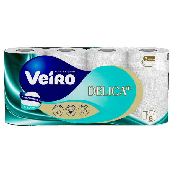 T319 Туалетная бумага в стандартных рулонах Veiro Delicate 3 слоя (48 рул х 15 м)