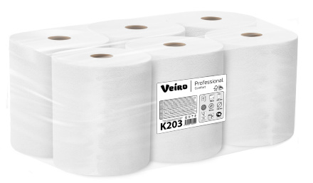 Бумажные полотенца в рулонах K203 Veiro Comfort белые двухслойная линейки Professional (6 рул х 150 м)