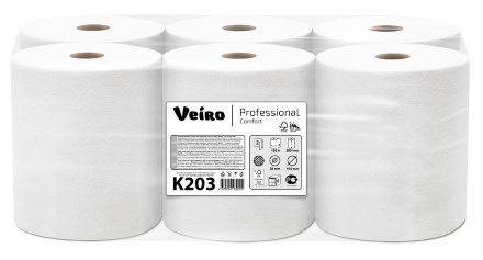 Бумажные полотенца в рулонах K203 Veiro Comfort белые двухслойная линейки Professional (6 рул х 150 м)