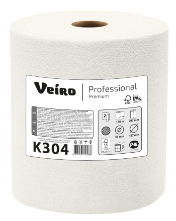 Бумажные полотенца в рулонах K304 Veiro Premium белые двухслойные линейки Professional (6 рул х 150 м)