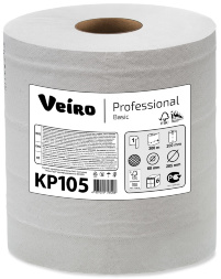 KP105 Бумажные полотенца в рулонах с центральной вытяжкой Veiro Basic белые 1 слой (6 рул х 300 м)