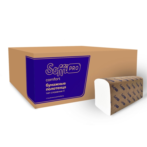 Бумажные полотенца в пачках SoffiPro Premium, V-сложение, 2 слоя (20 пач х 200 л)